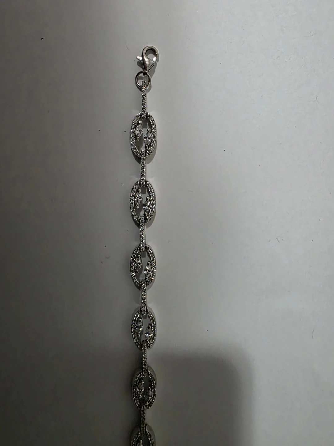 925 Sterling Silver Oval Link Bracelet with CZ (Adjustable) - photo 4