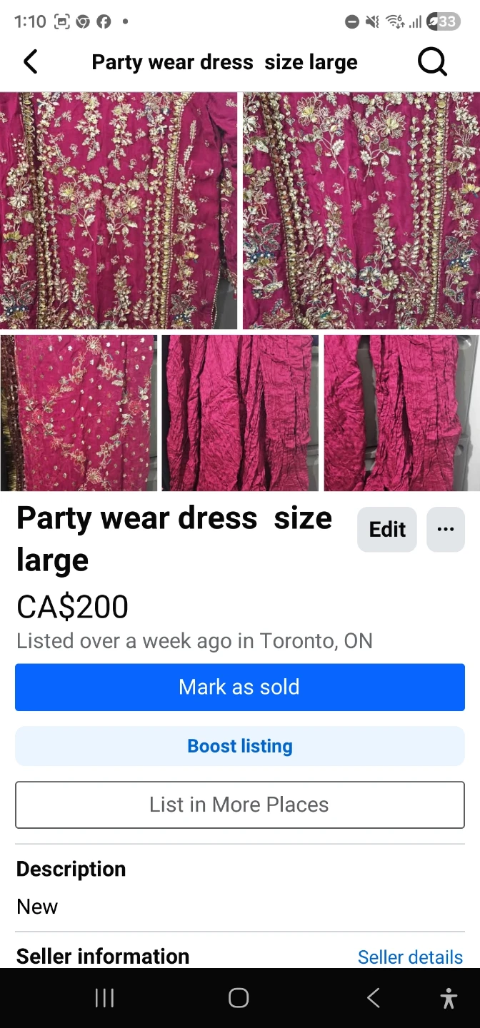Party Wear Dress - Size Large
