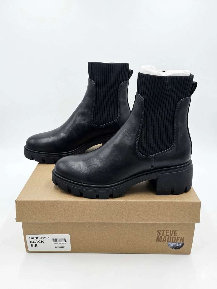 BRAND NEW ! Steve Madden HANSOME1 Black Boots - Size 8.5