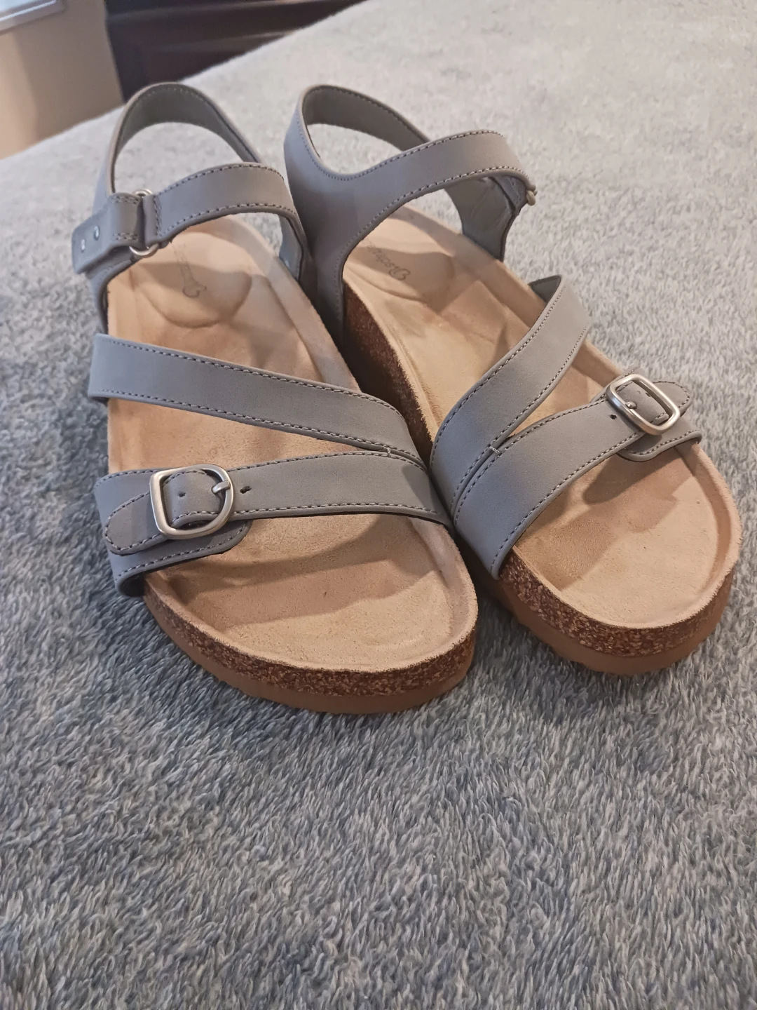 Gray Flat Sandals with Buckle Straps - photo 3