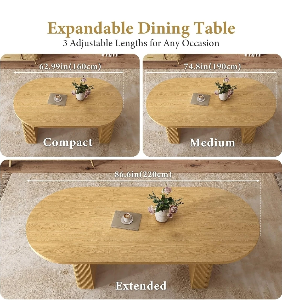 Expandable Oval Dining Table with 3 Adjustable Lengths - photo 5