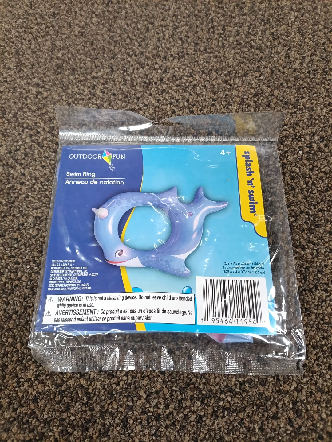 Inflatable Splash 'N' Swim Narwhal Splash/Swim Ring