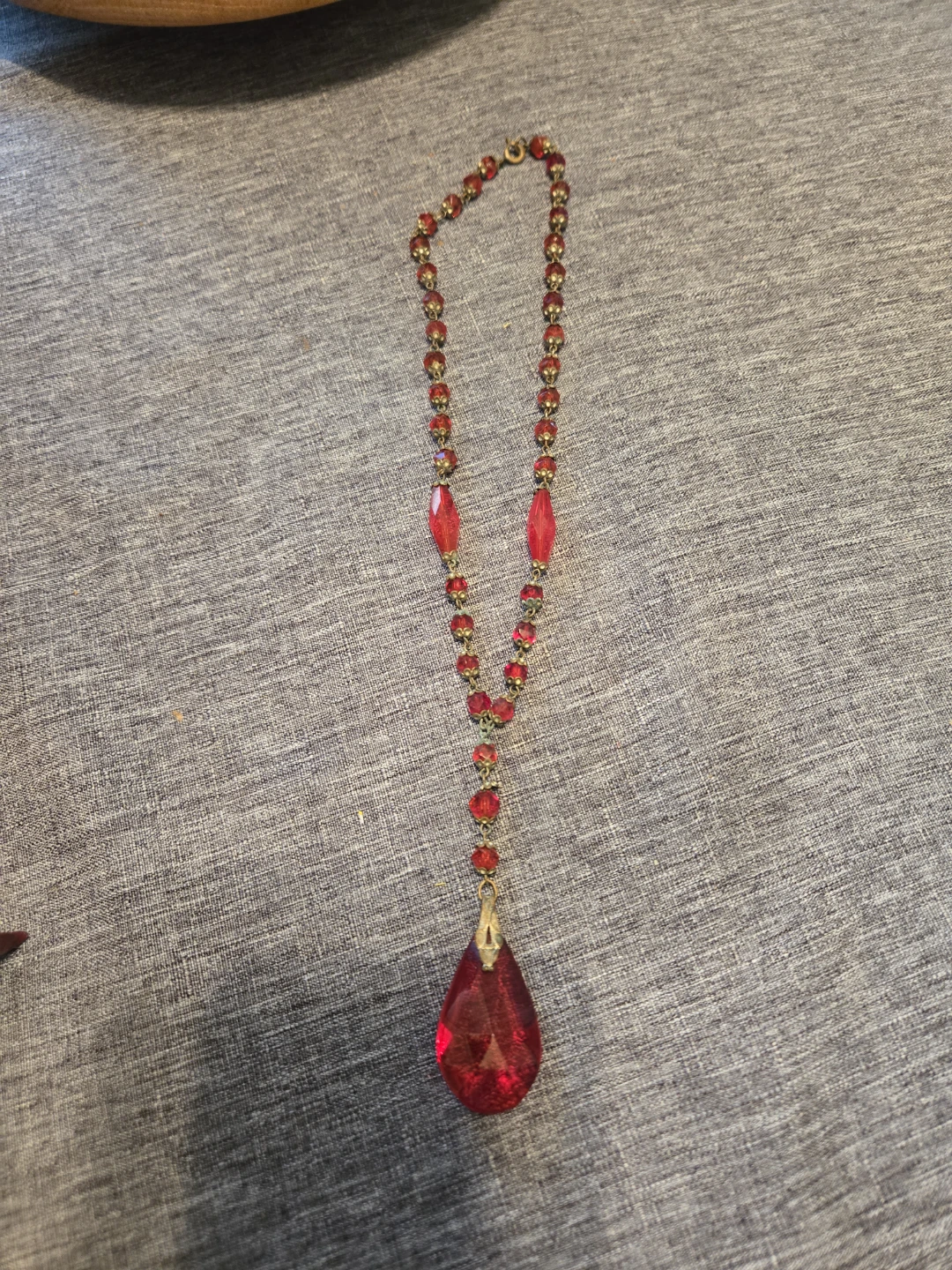 Vintage Red Crystal Pendant Necklace