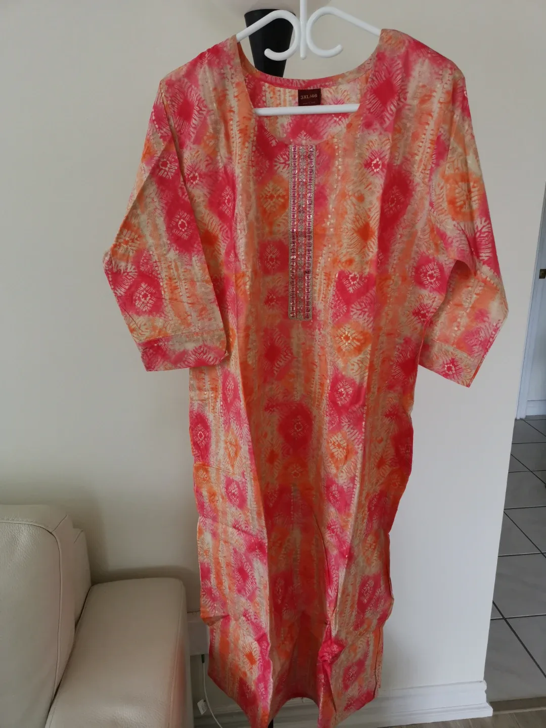Women's Kurti Tunic Top Orange Pink Print 3XL