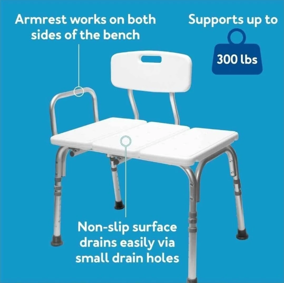 Adjustable Shower Bench with Backrest and Armrests - photo 3