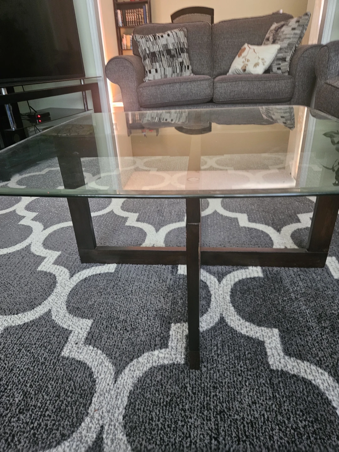 Glass Top Coffee Table with Dark Wood Base