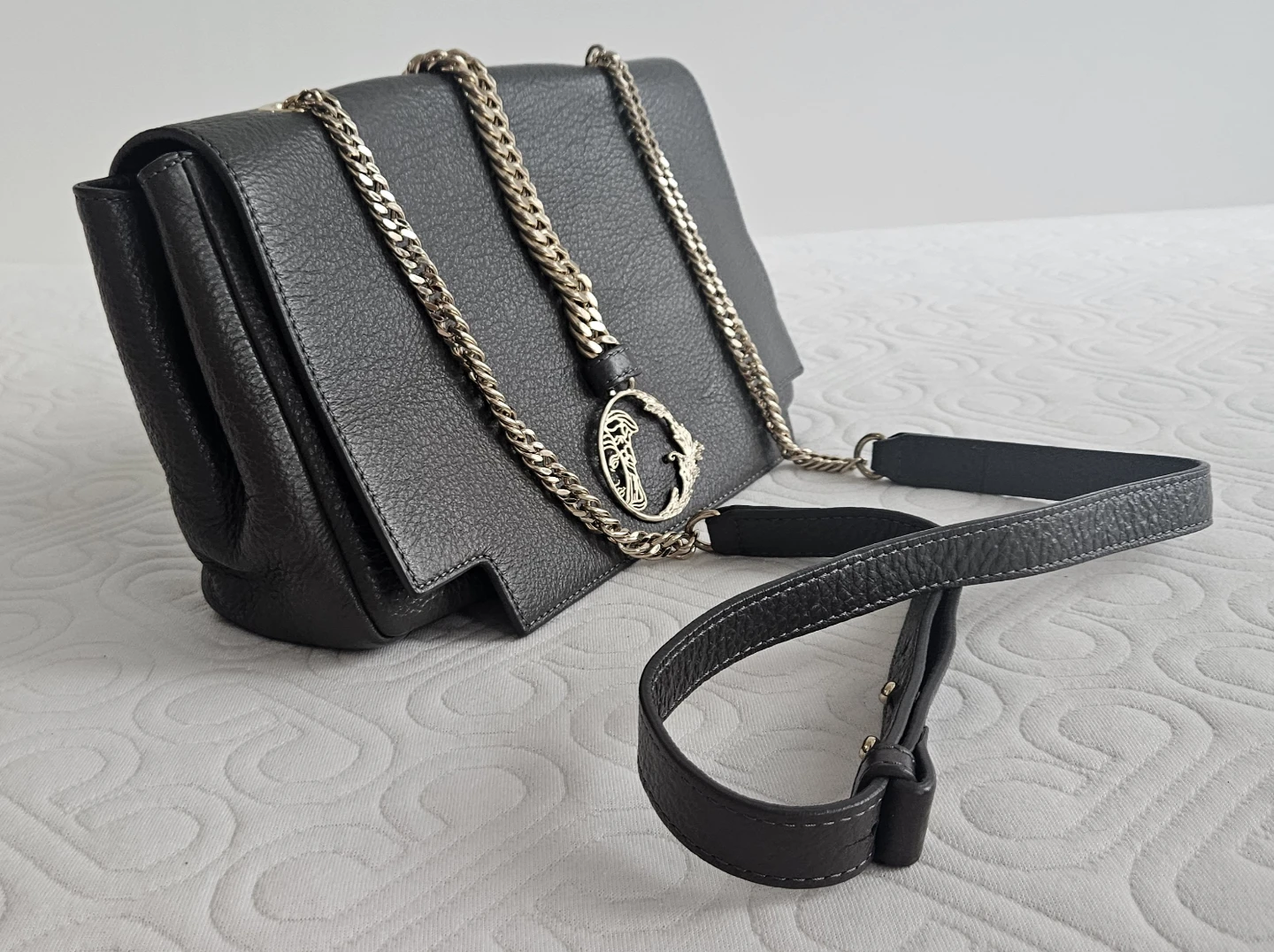 Versace Grey Leather Shoulder Bag