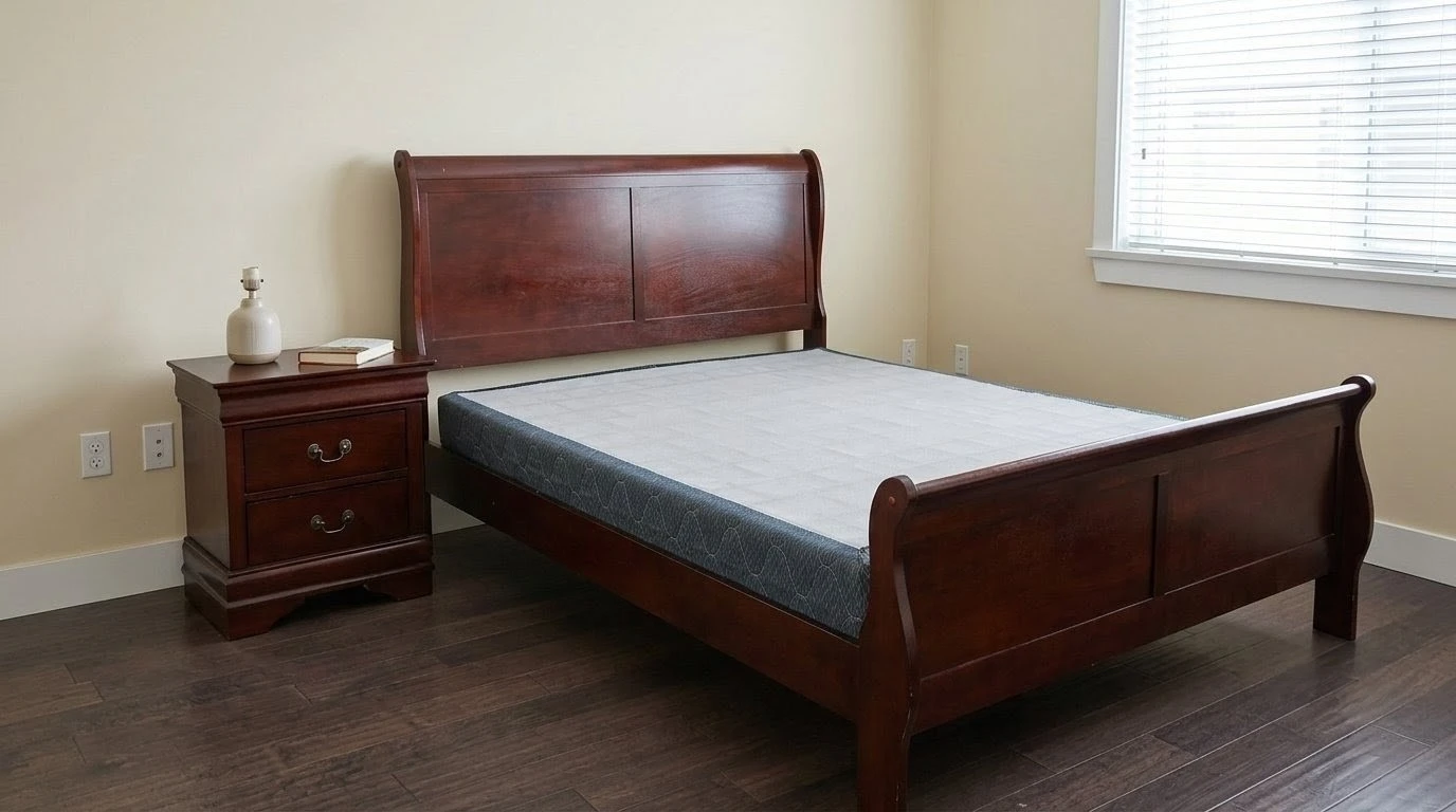 Cherry Sleigh Bed Frame & Matching 2-Drawer Nightstand (Queen)