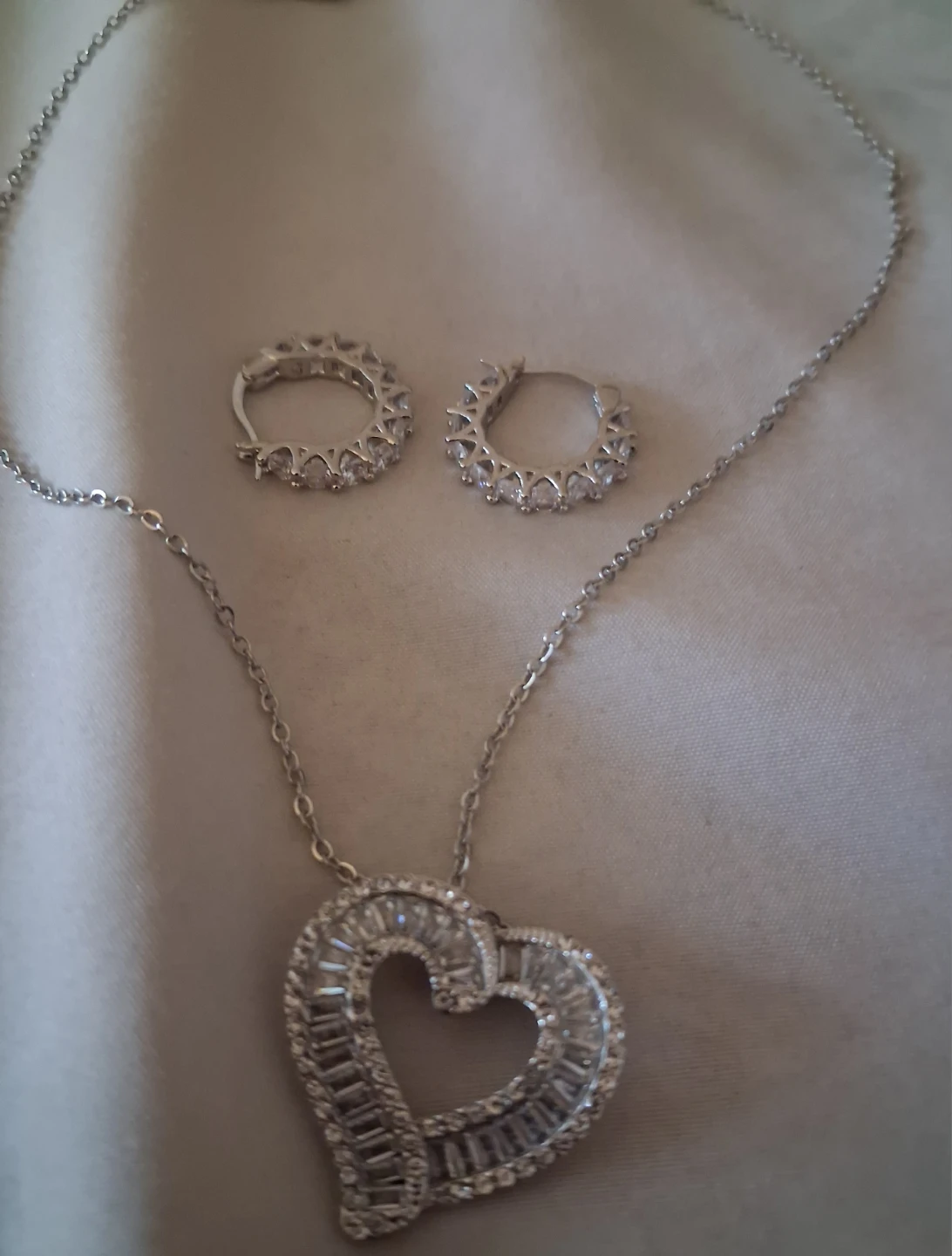 Heart Pendant Necklace and Hoop Earrings Set