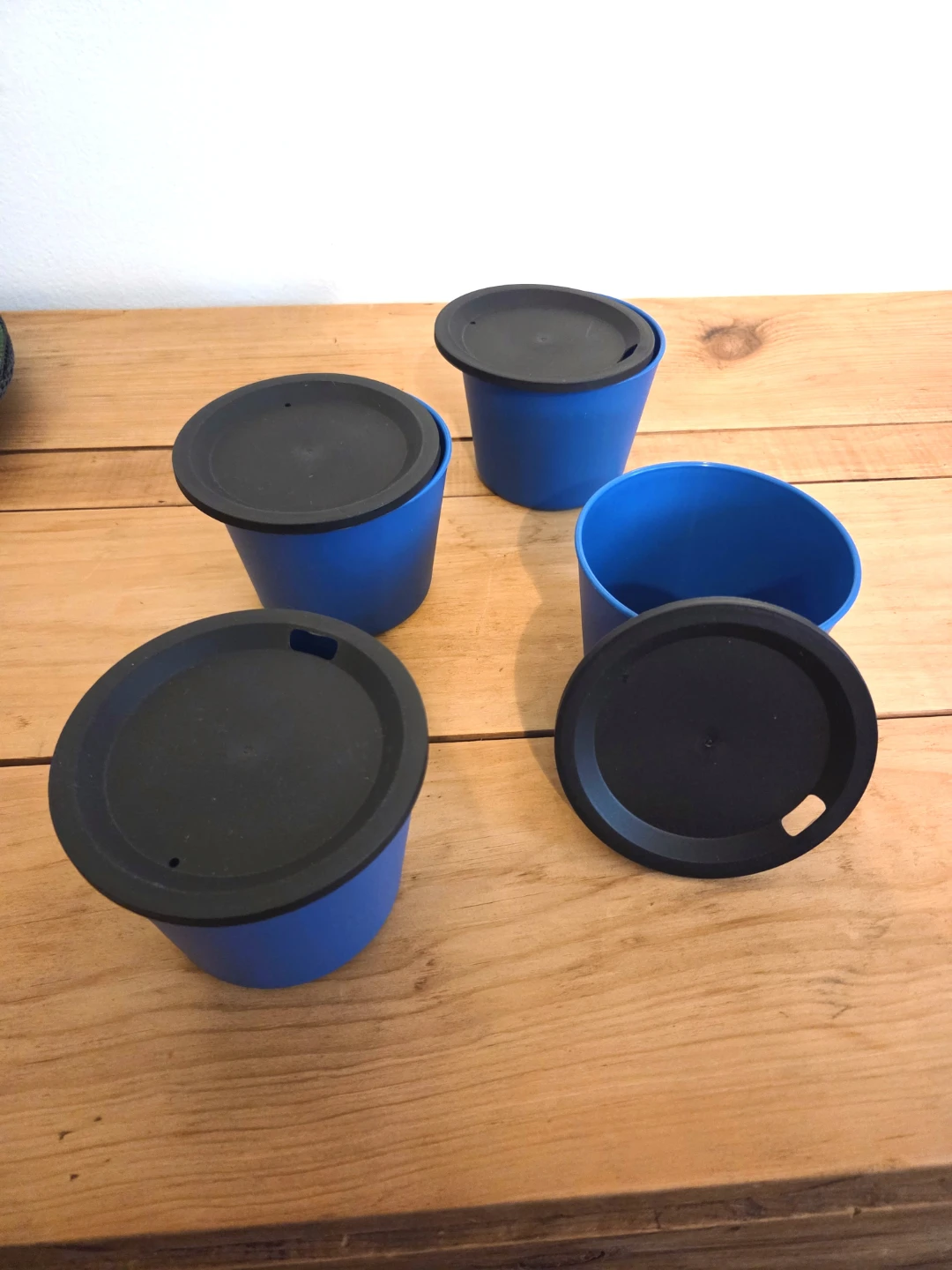 4 New Small Camping Cups Mugs + Lids – Lightweight & Stackable