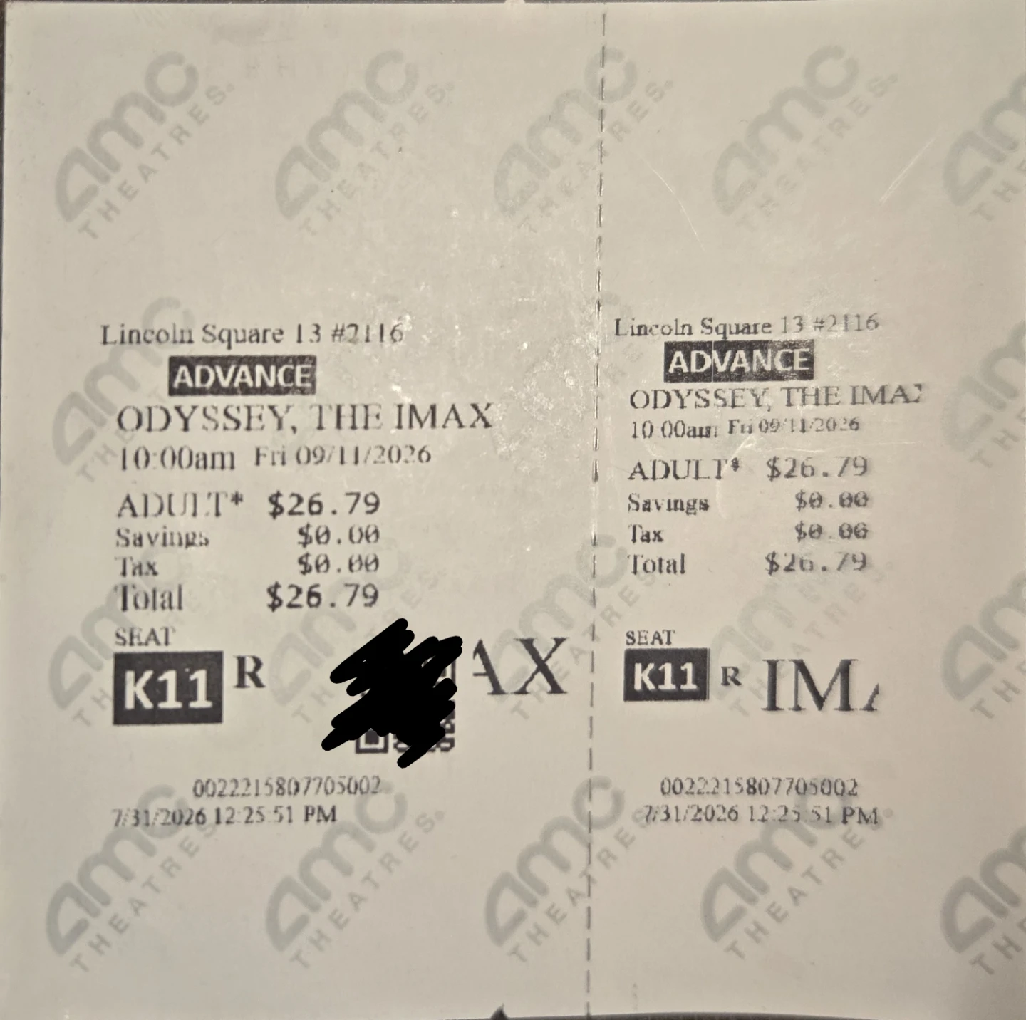 Odyssey - IMAX 70MM Movie Ticket
