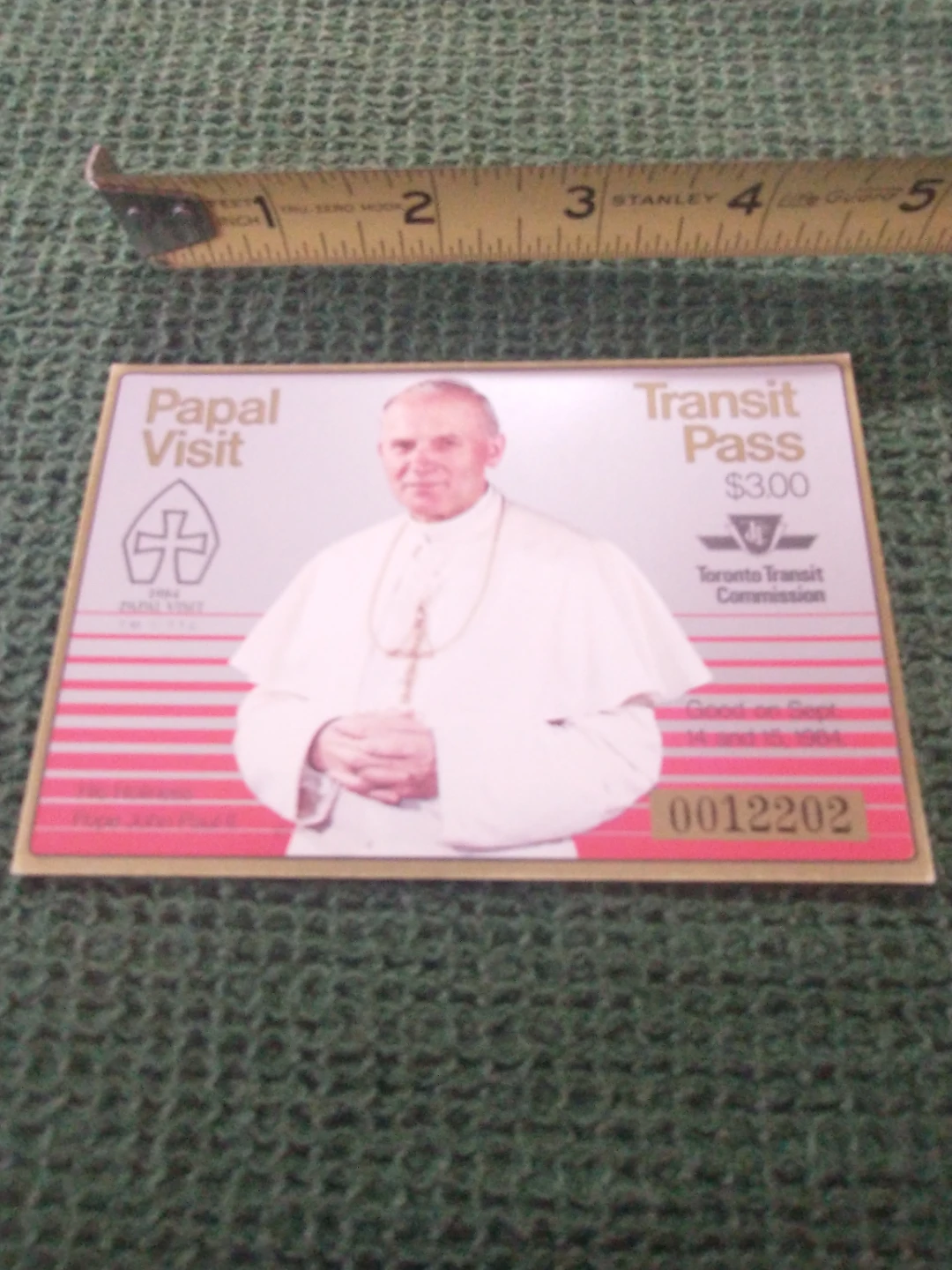 Nice 1984 TTC Papal Visit Transit Pass - photo 3