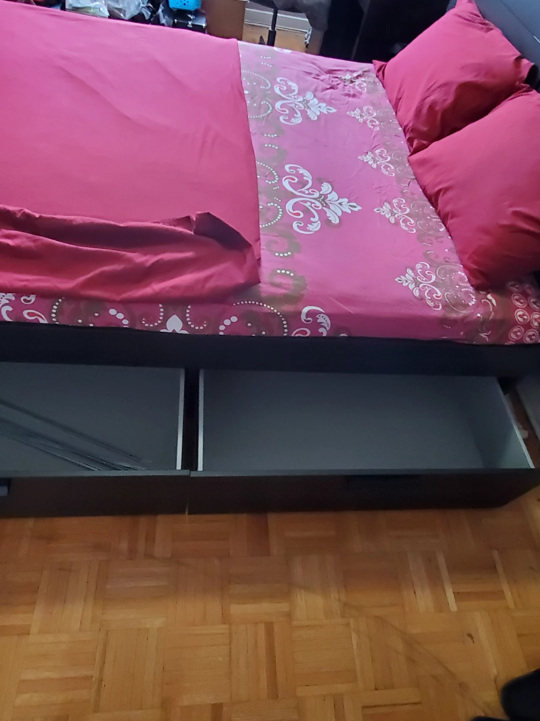 Black Wooden Brimnes Ikea Bed Frame with Headboard Storage - photo 4