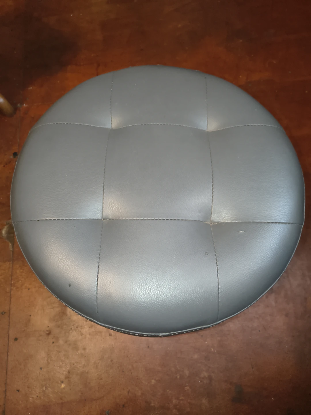 Grey Tufted Round Ottoman Stool