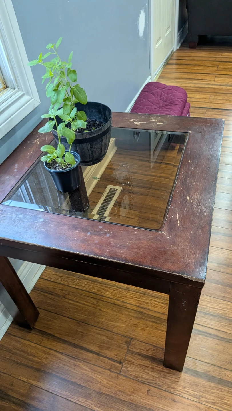 Wooden Accent Table with Glass Inlay
