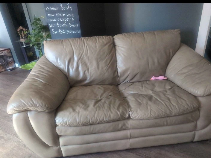 2 Tan Leather Sofa's - photo 2