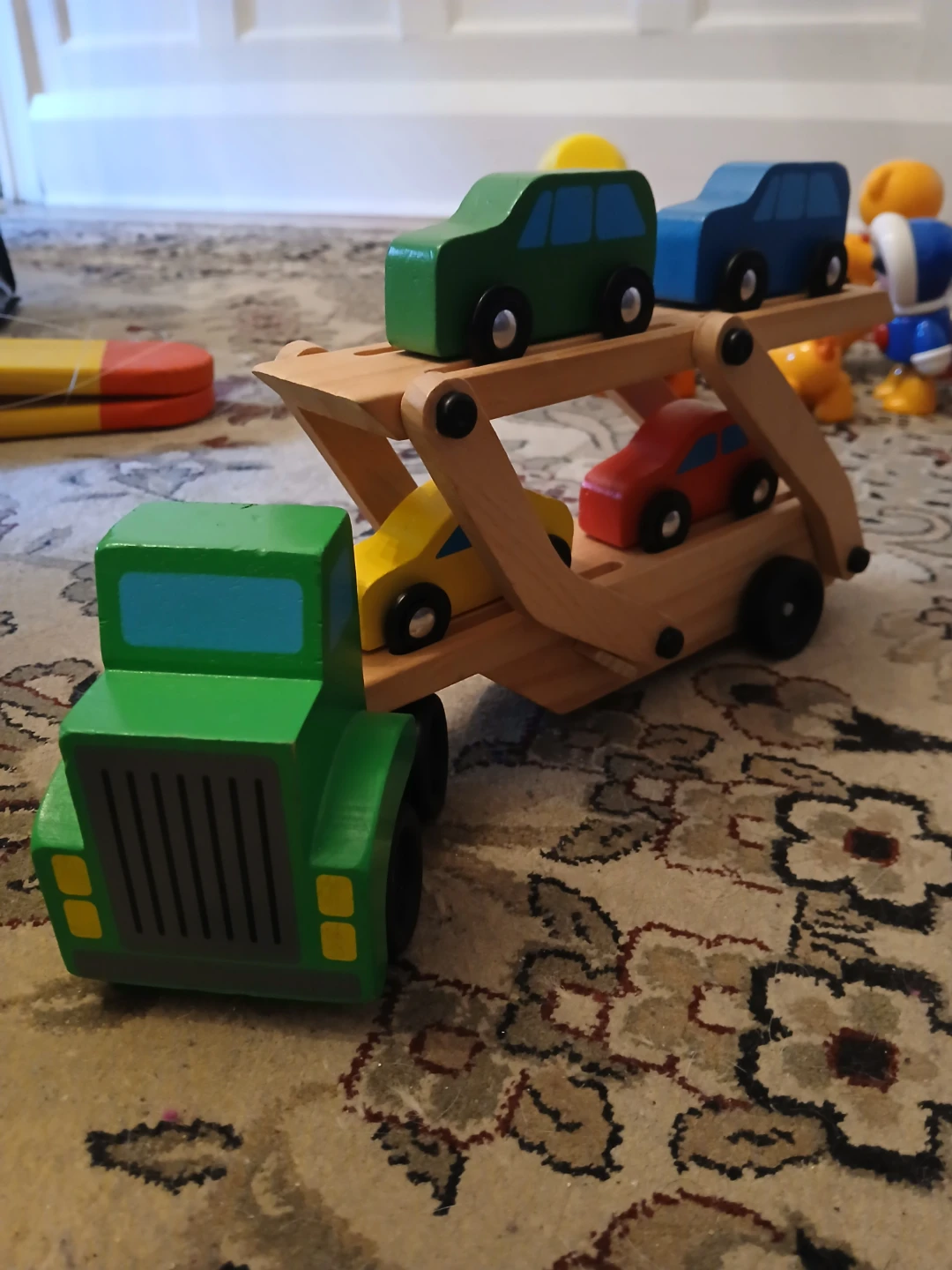 Melissa and Doug wooden car carrier and cars