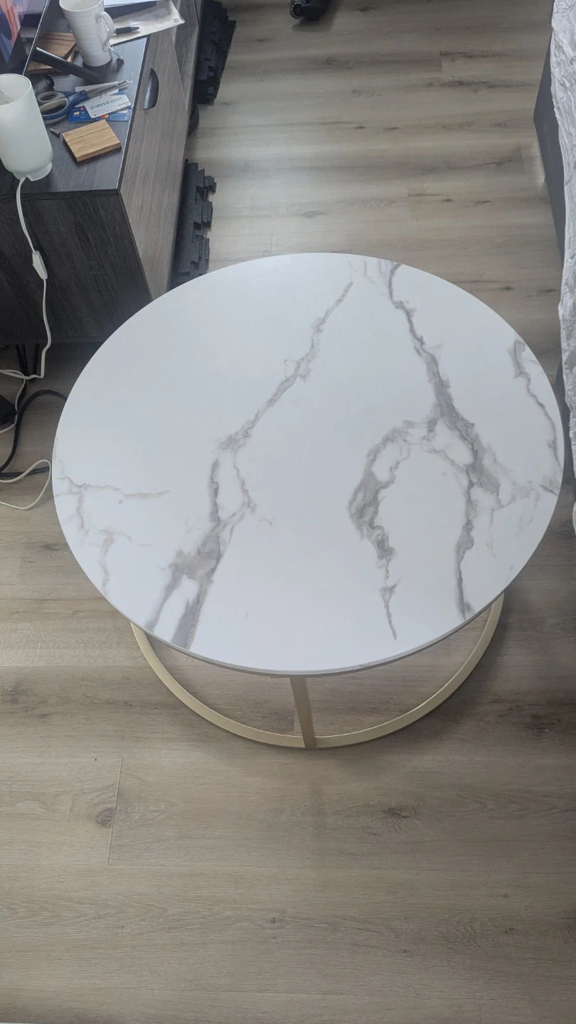 Round Faux Marble Coffee Table with Gold Base - photo 3