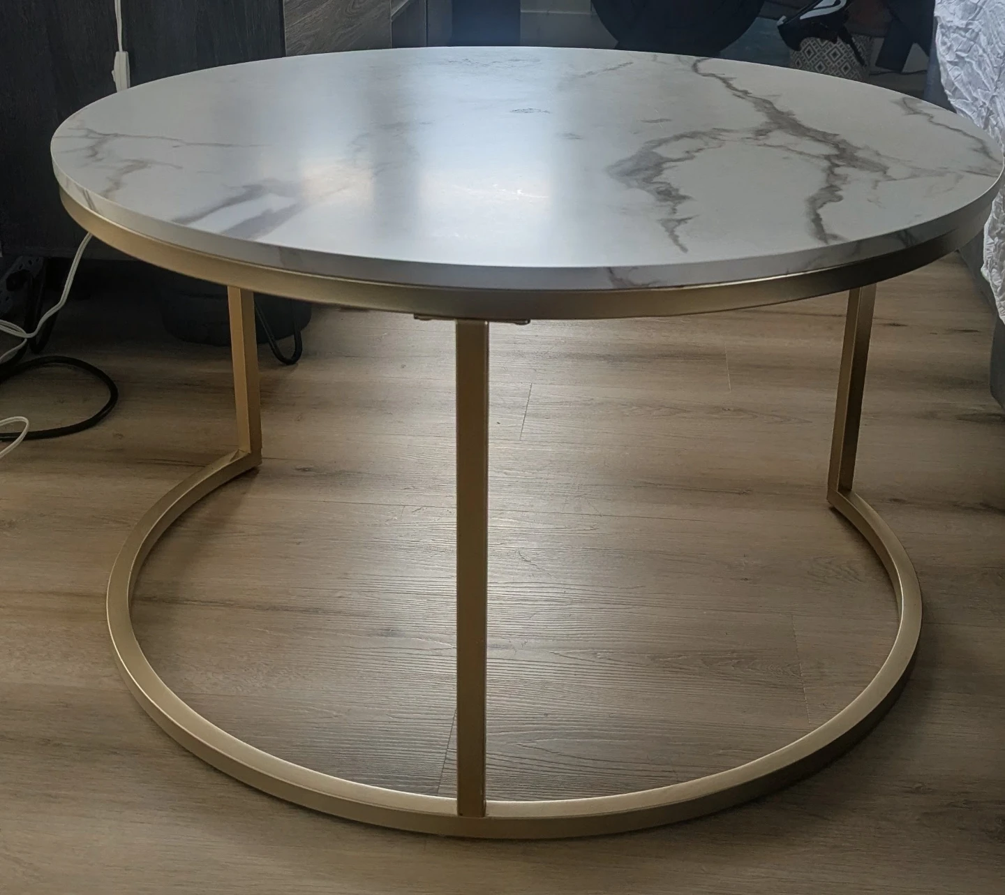 Round Faux Marble Coffee Table with Gold Base - photo 4