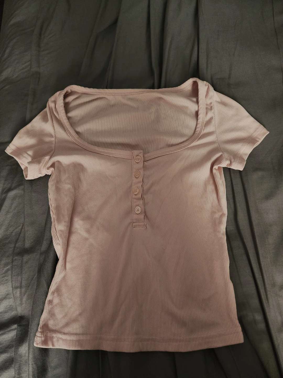 Light Pink Ribbed Henley Top SHEIN