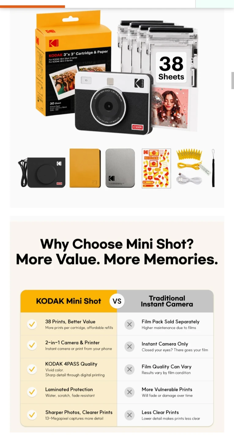 KODAK Mini Shot 3 Retro Instant Camera & Printer BUNDLE - photo 3