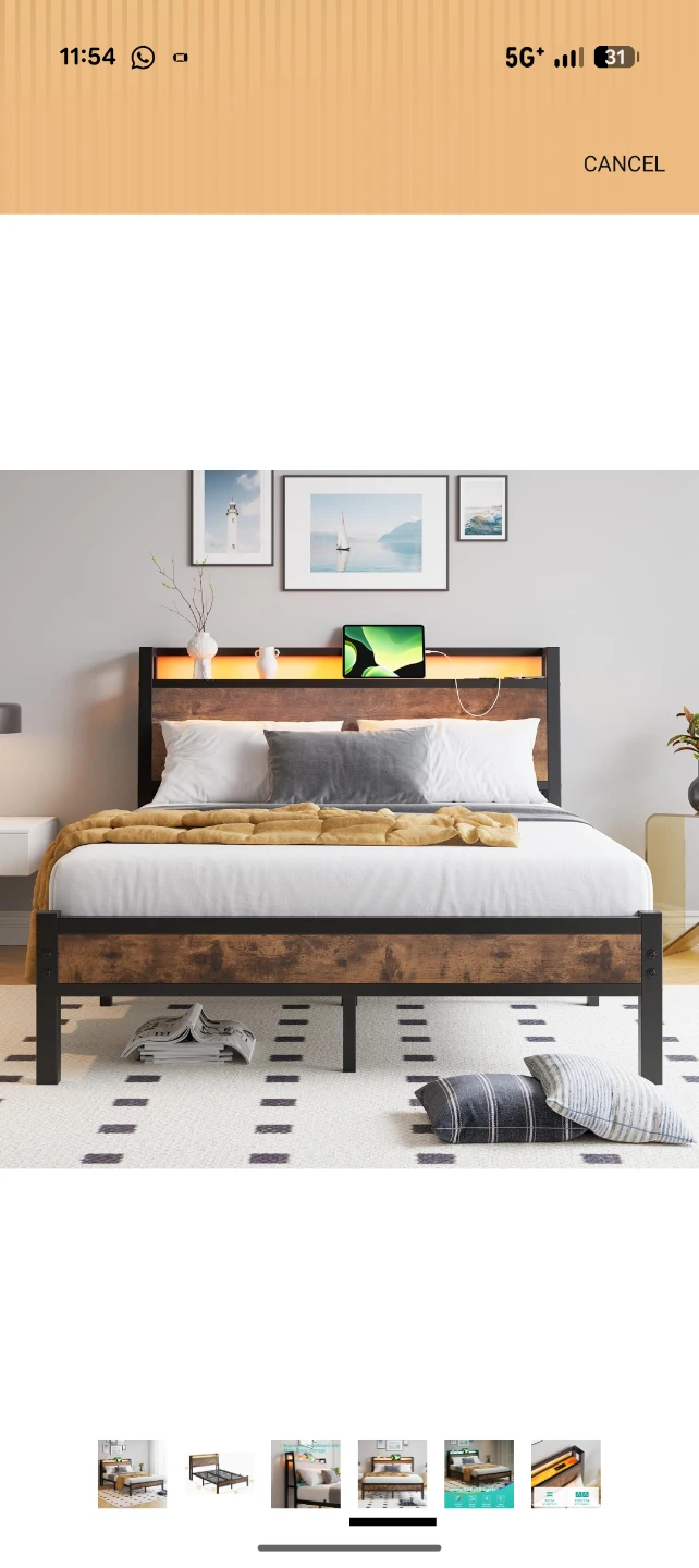 Full Size Bed Frame with LED Headboard and Storage Shelf