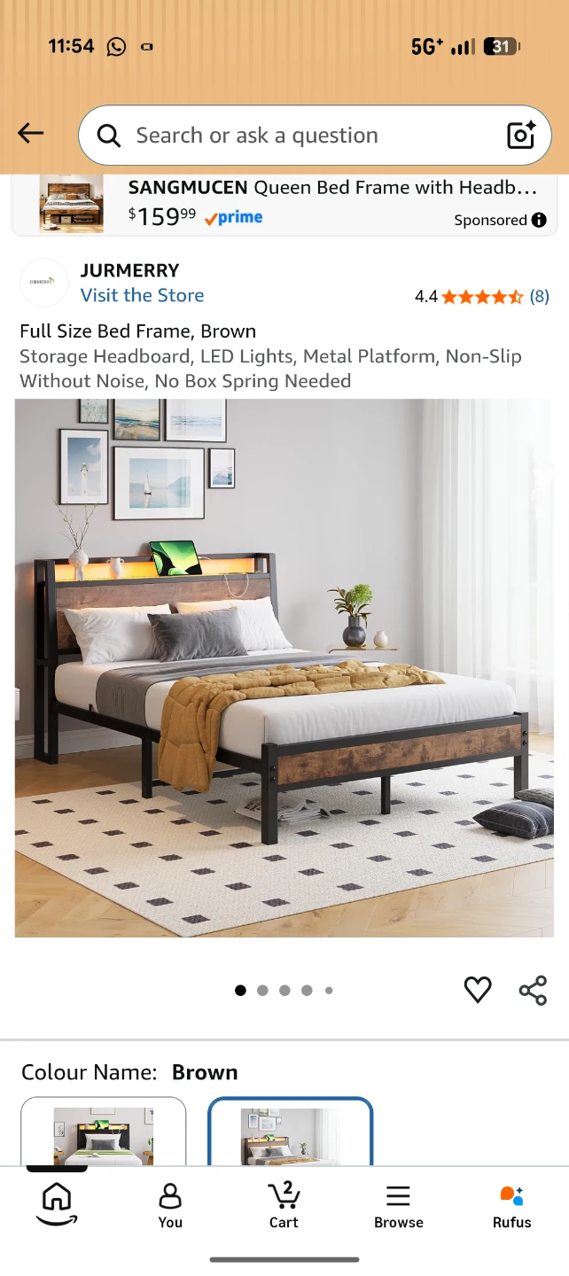 Full Size Bed Frame with LED Headboard and Storage Shelf - photo 2