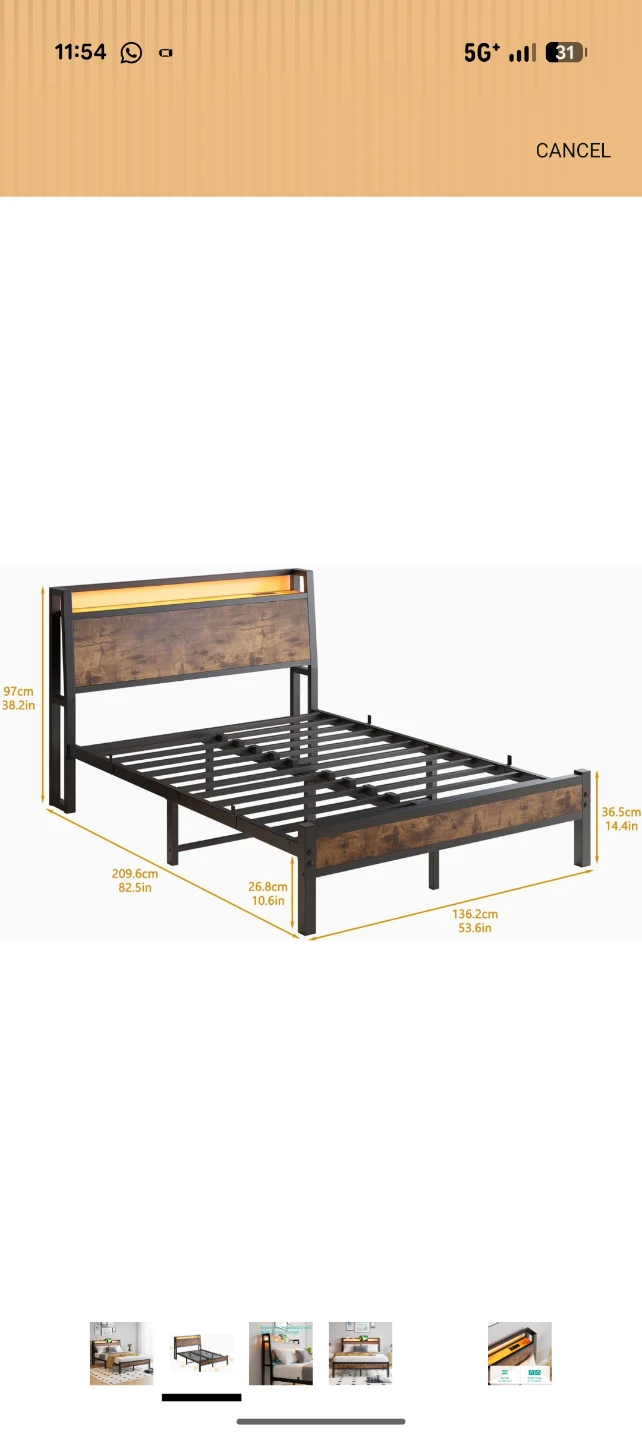Full Size Bed Frame with LED Headboard and Storage Shelf - photo 3