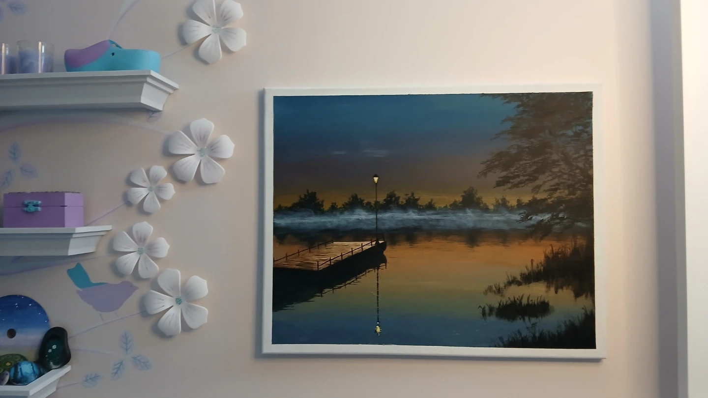 Acrlylic Painting - Lakeside Dock at Dusk - photo 2