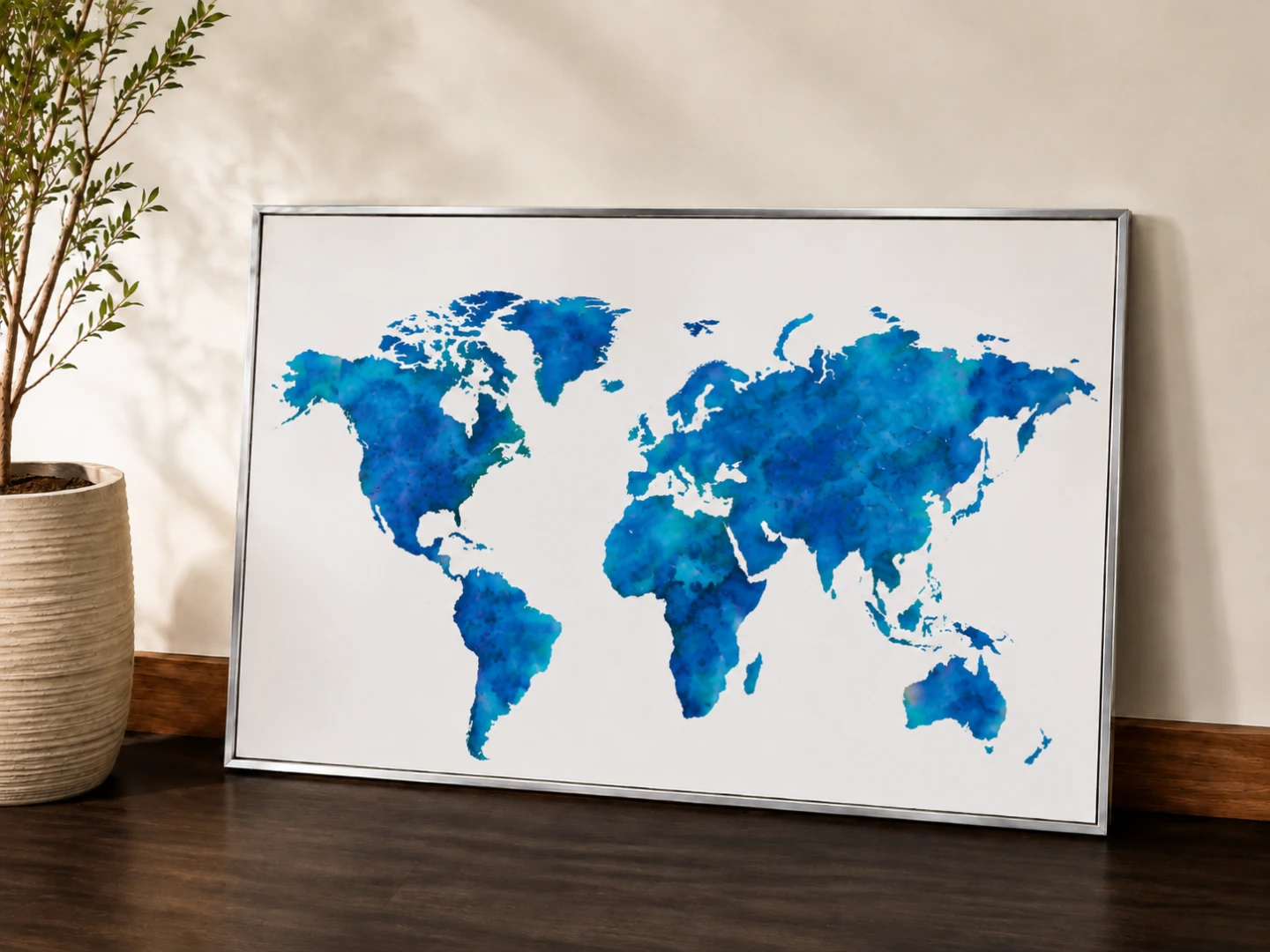 Framed Watercolour World Map Art