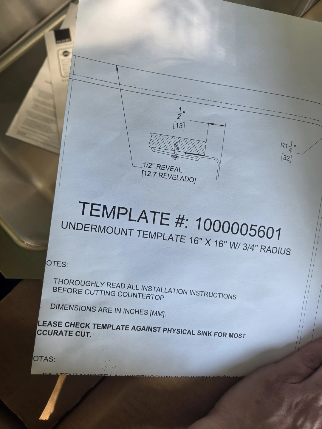Elkay Undermount Sink Template 16" X 16" - photo 5