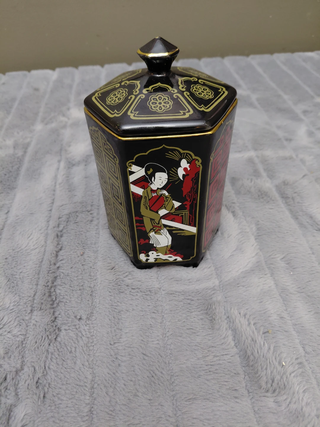 Vintage "Morning Stroll" Ceramic Lidded Jar