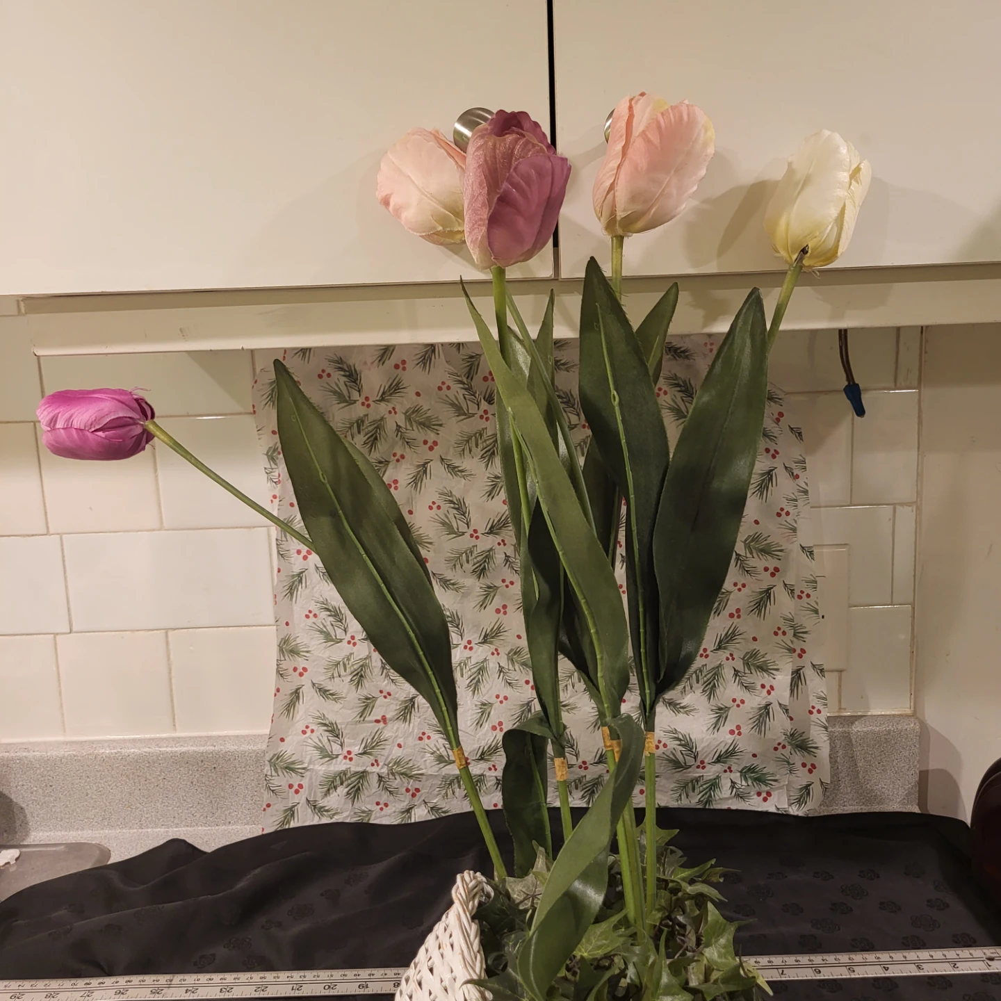 Artificial Tulip Arrangement in White Basket - photo 3