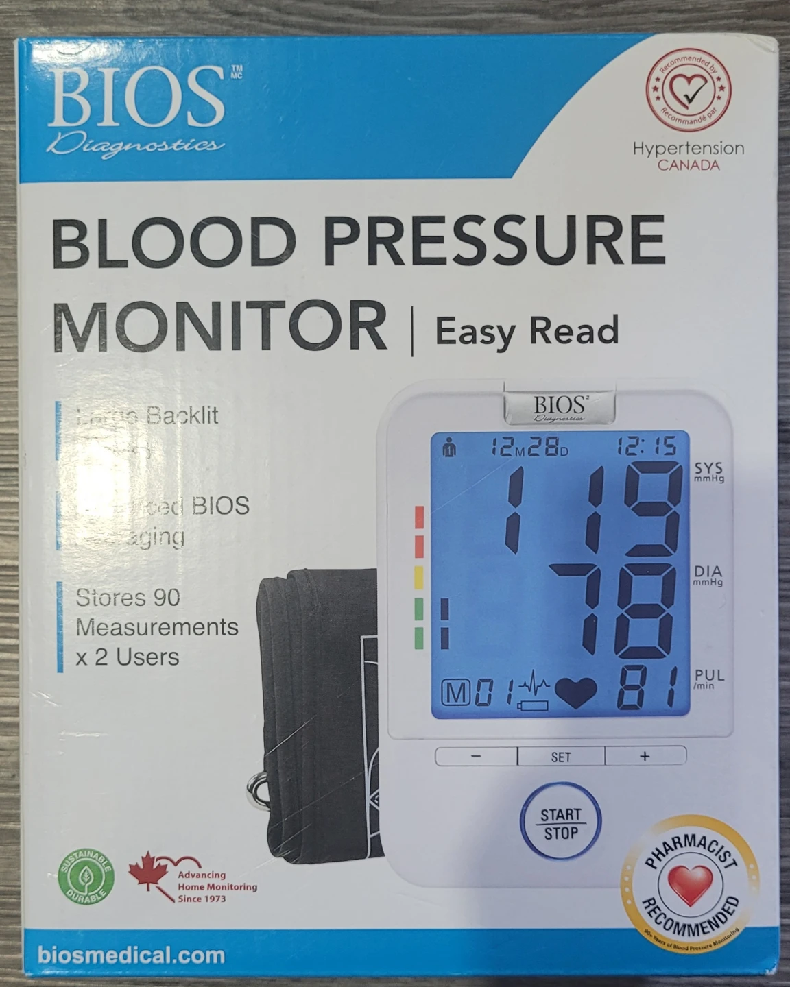 BIOS Diagnostics Blood Pressure Monitor Easy Read