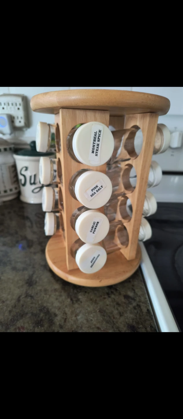 Rotating Wooden Spice Rack with Glass Jars