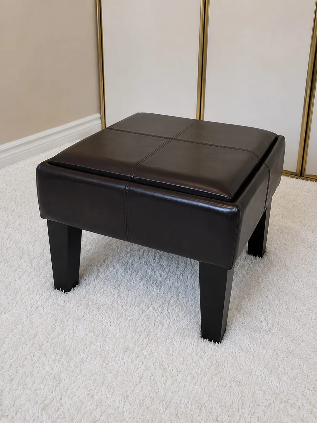 Dark Brown Leather Storage Ottoman Bench