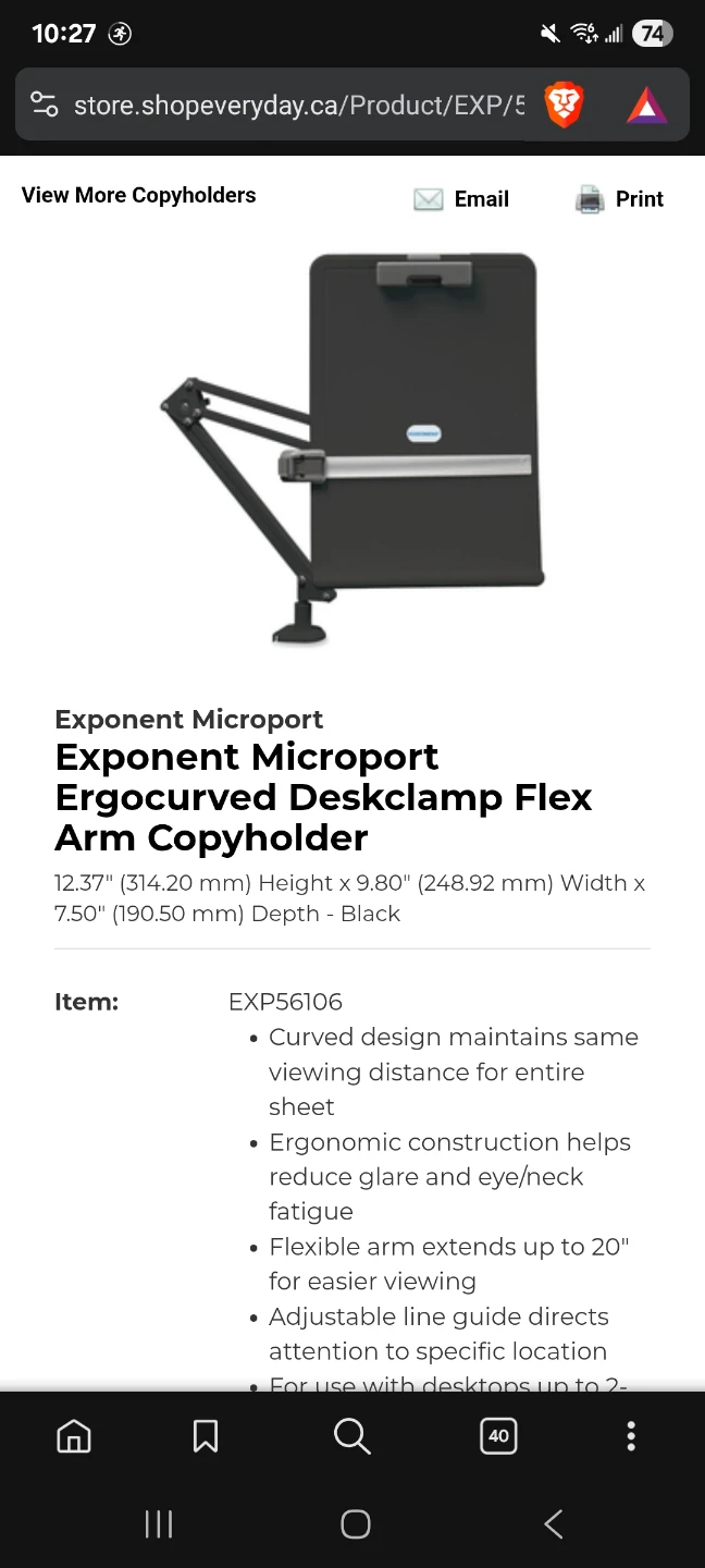 Exponent Microport Ergocurved Deskclamp Flex Arm Copyholder - photo 2