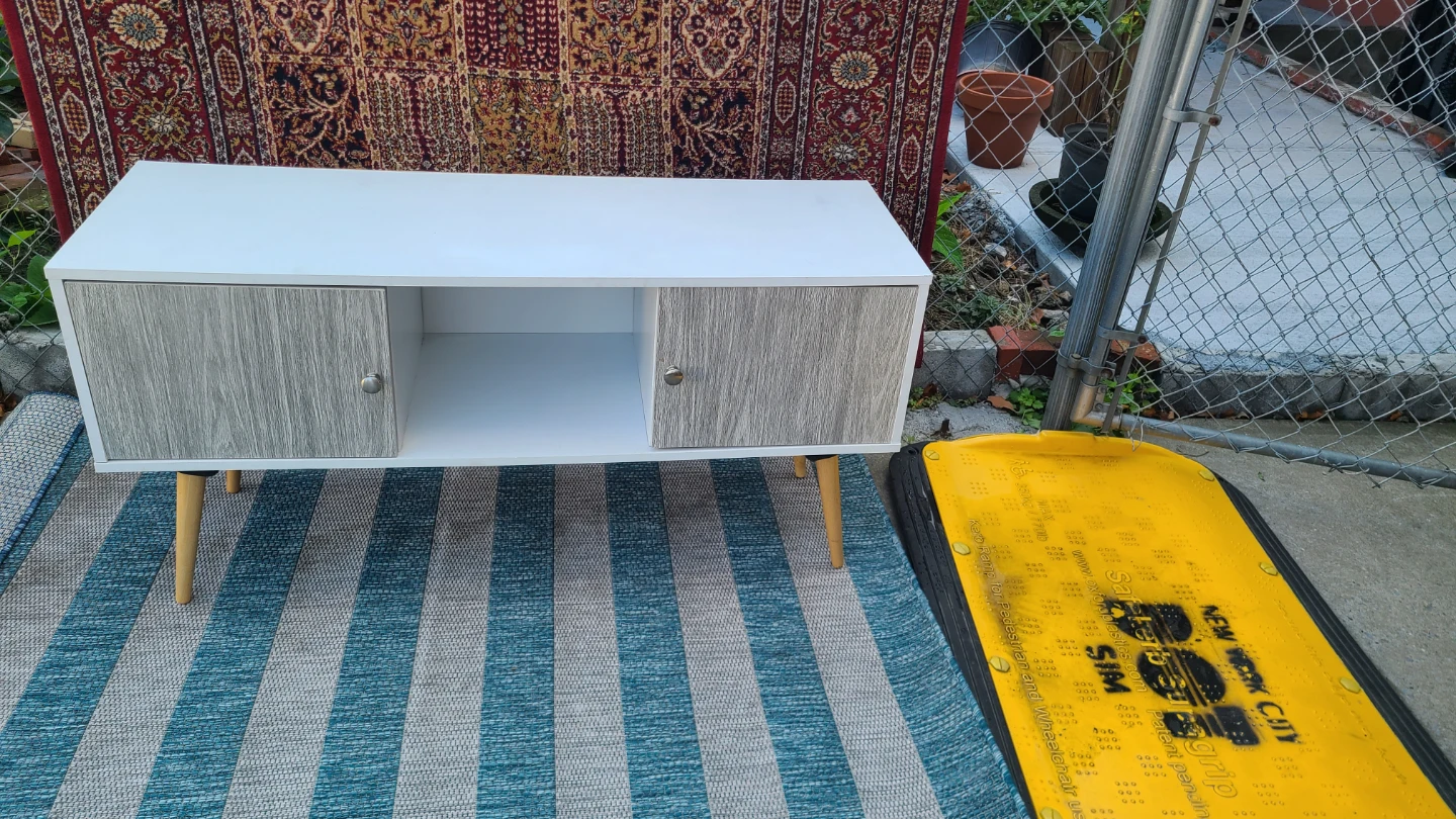 White Media Console with Doors and Shelves - photo 5