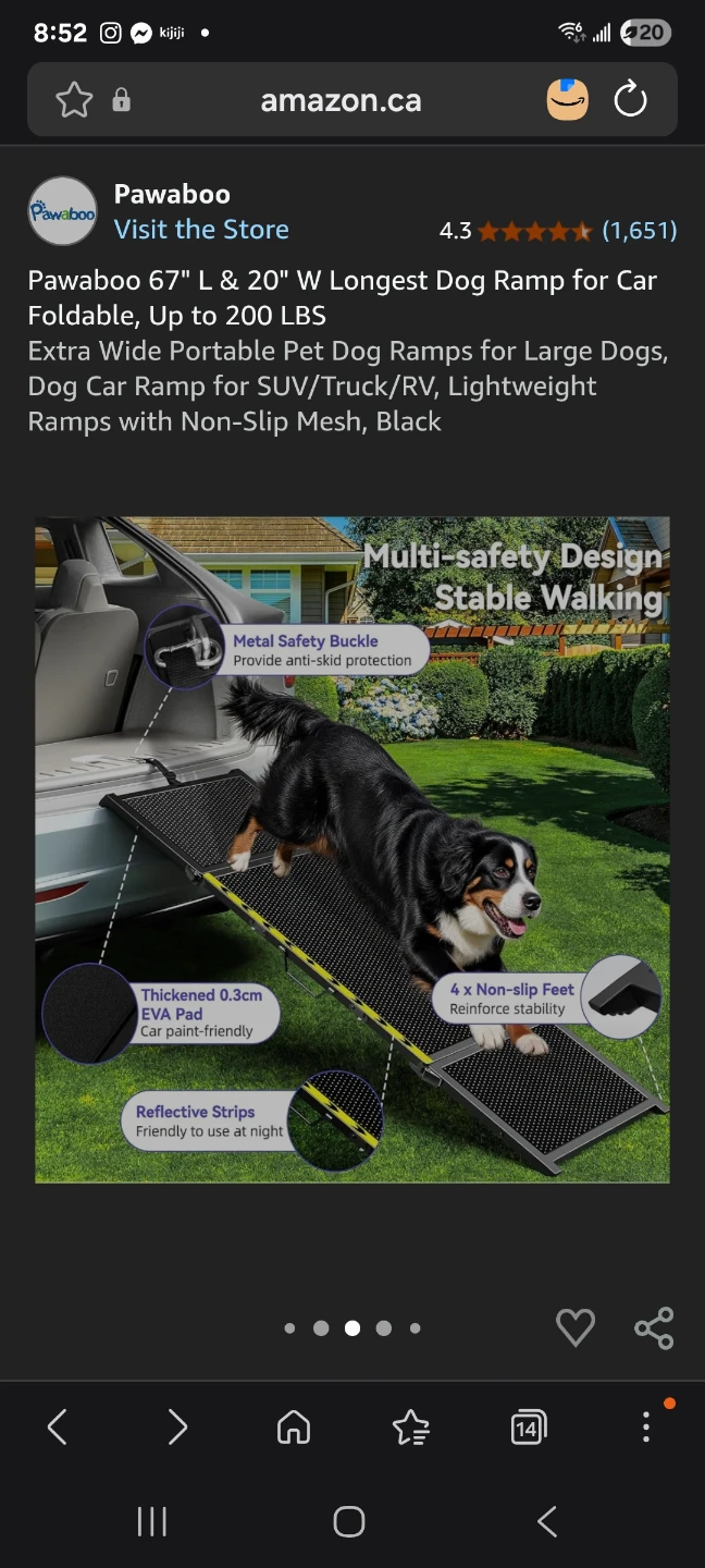 Pawaboo 67" L & 20" W Longest Dog Ramp for Car Foldable, - photo 5