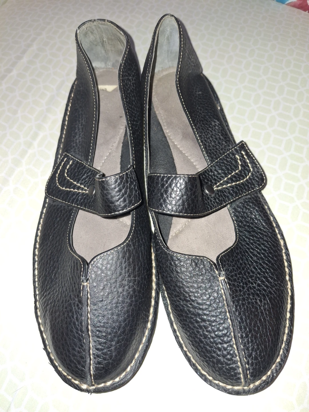 Black Leather Mary Jane Flats Awaken