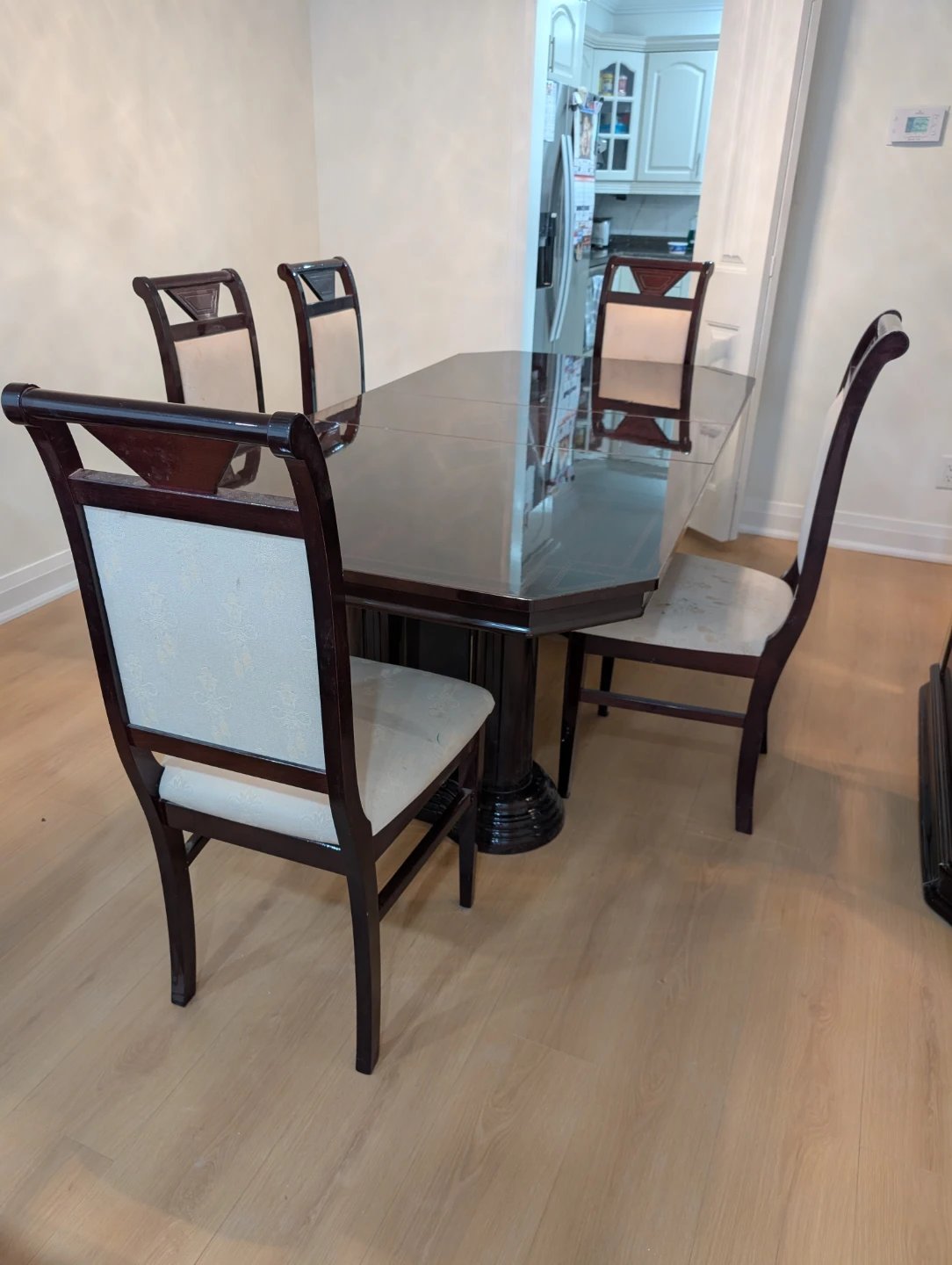 Dark Wood Dining Table Set with 6 Chairs