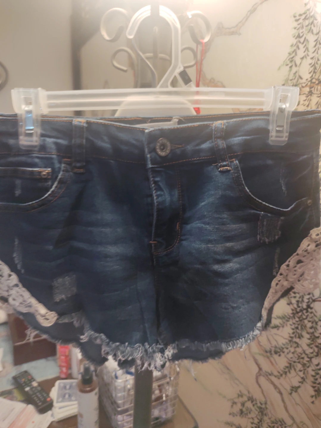 Women's Blue Denim Shorts with Lace Trim