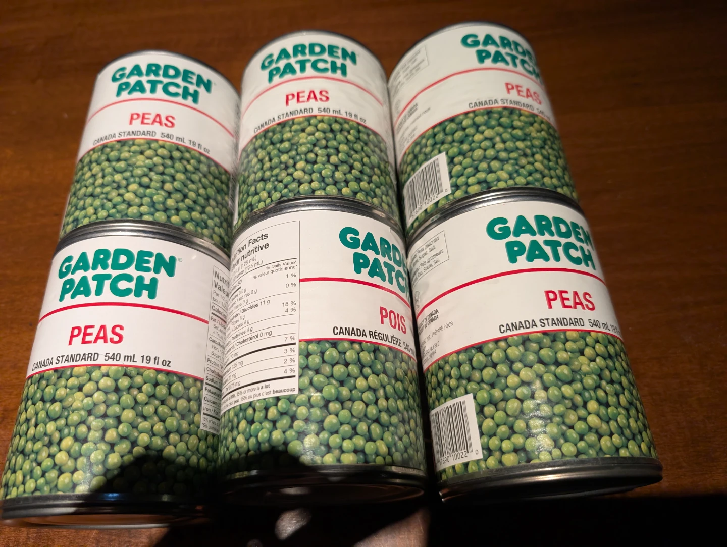 6 cans of Garden Patch Peas -