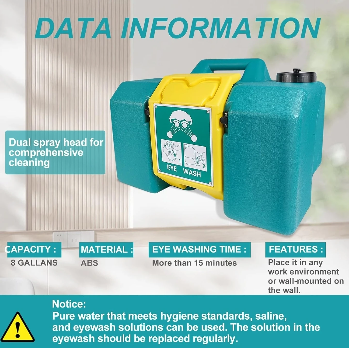 New Gaseiniho 8-Gal Emergency Eye Wash Station Dual Nozzle - photo 5