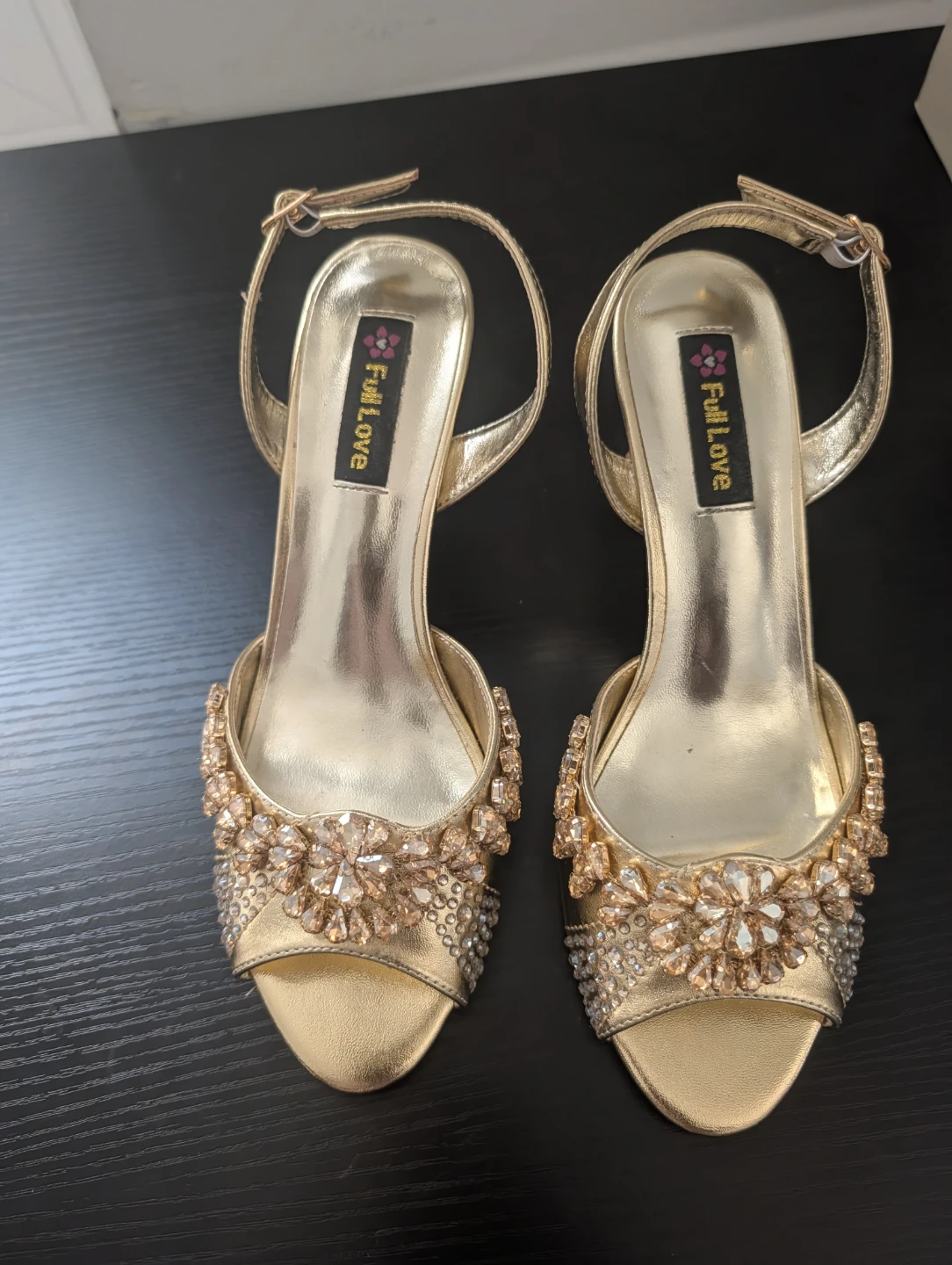 Full Love Gold Embellished Heels Size 38