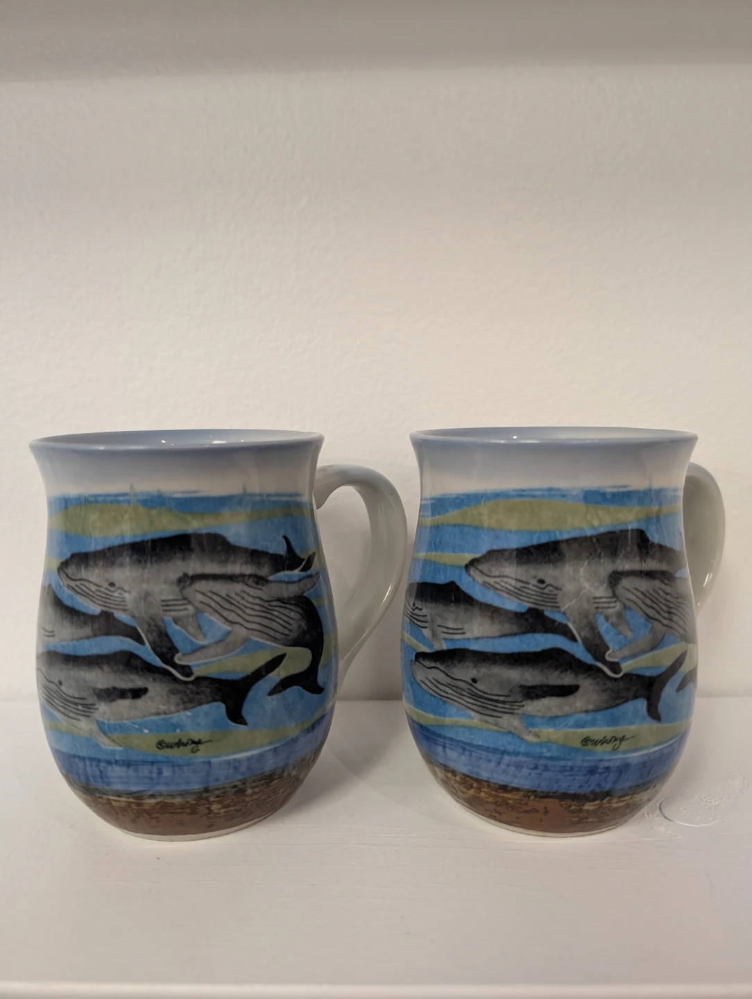 Handmade Ceramic Whale Mugs - Set of 2