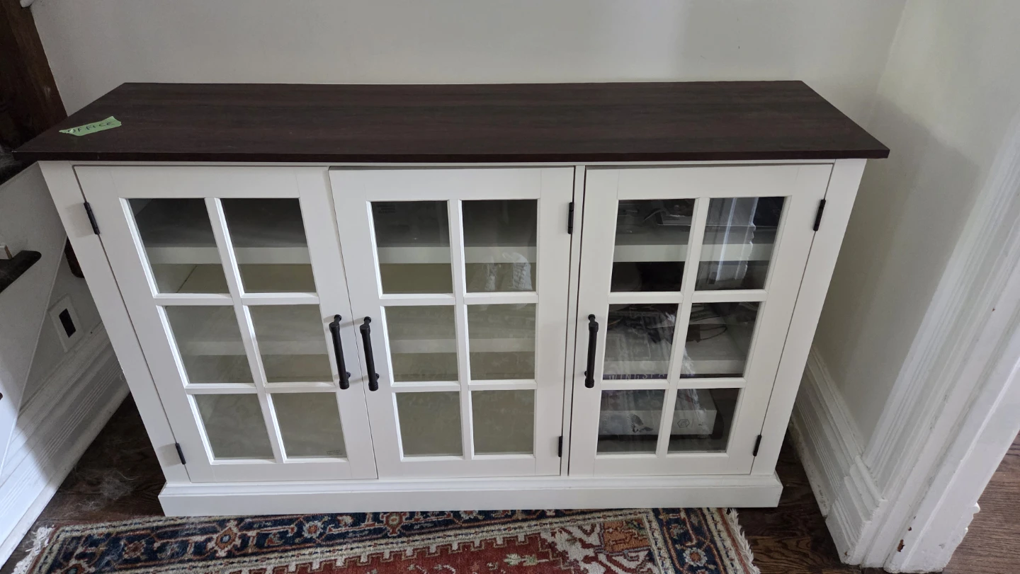 White Storage Cabinet with Glass Doors