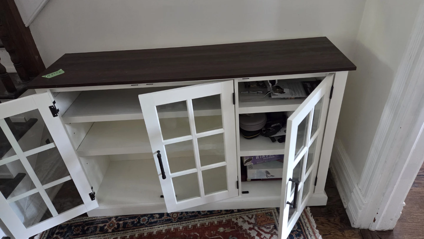 White Storage Cabinet with Glass Doors - photo 2