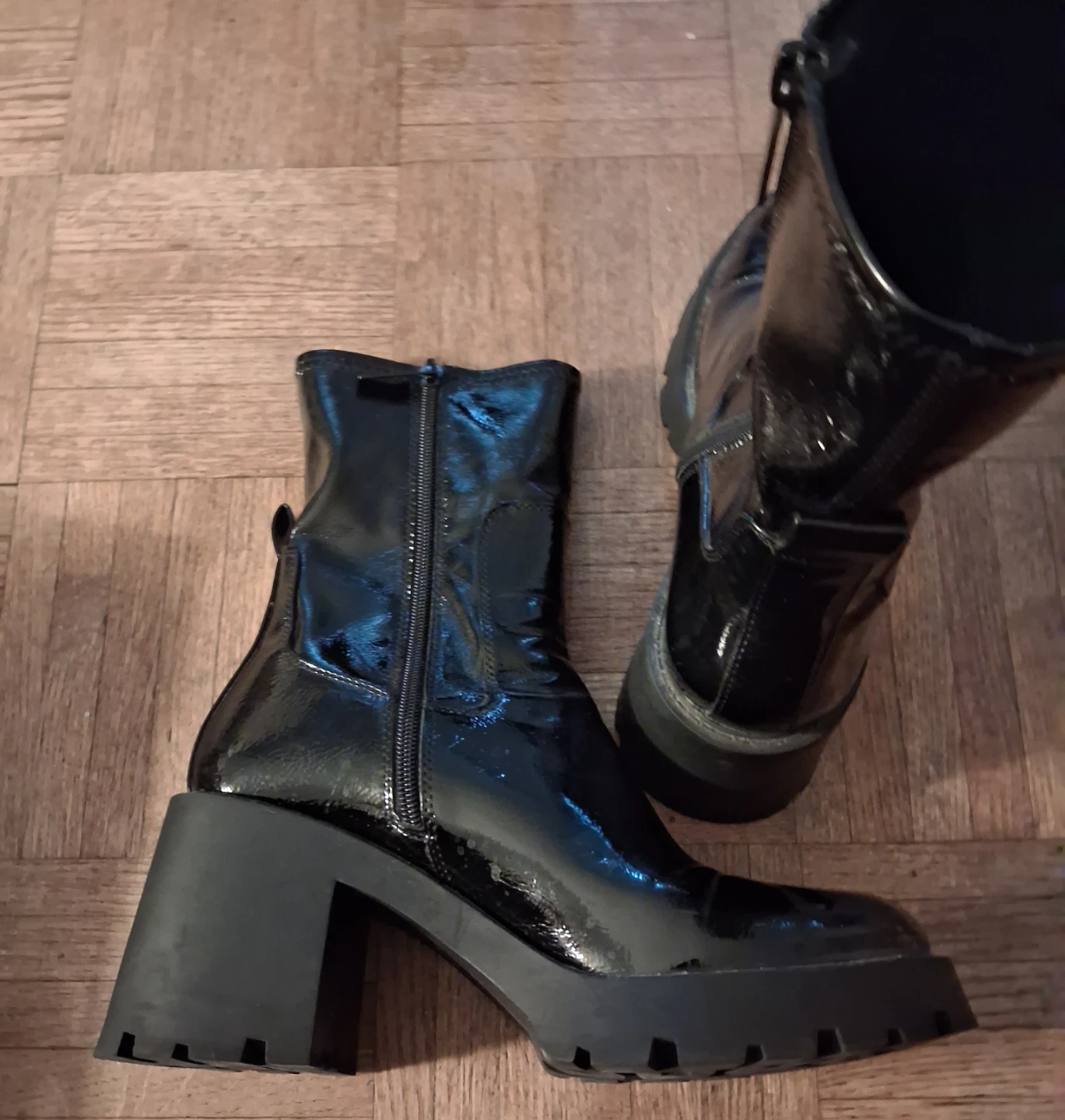 ZARA Black Patent Chunky Heel Boots - photo 5