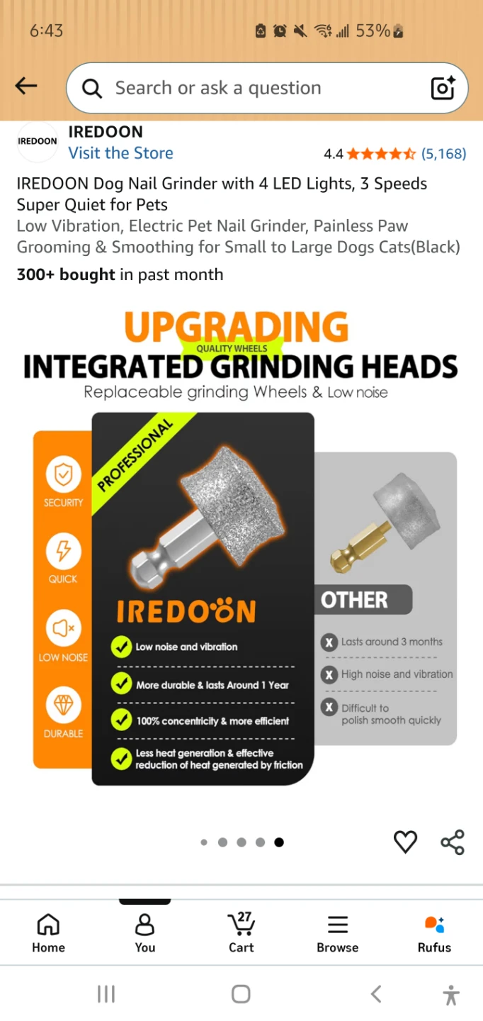IREDON Dog Nail Grinder with 4 LED Lights & 3 Speeds - photo 5